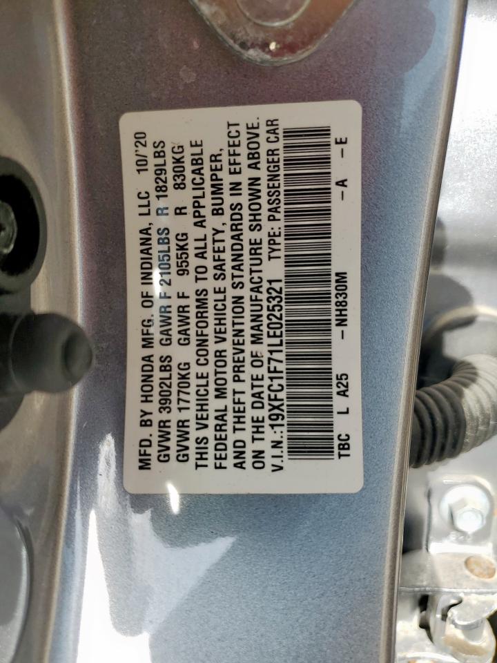 2020 Honda Civic Exl VIN: 19XFC1F71LE025321 Lot: 64062935
