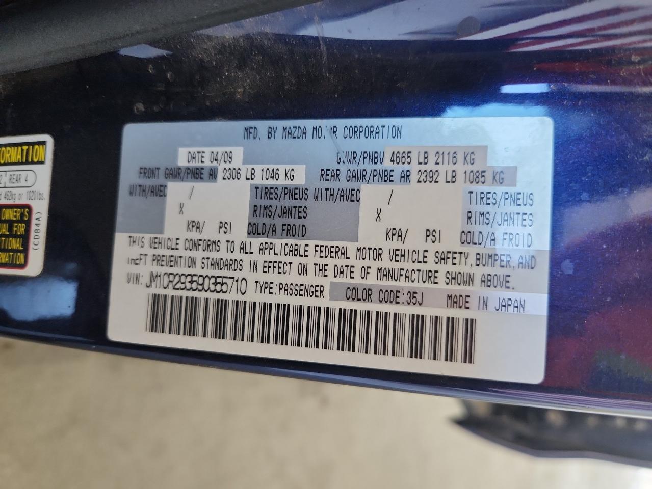 2009 Mazda 5 VIN: JM1CR293590355710 Lot: 65020535