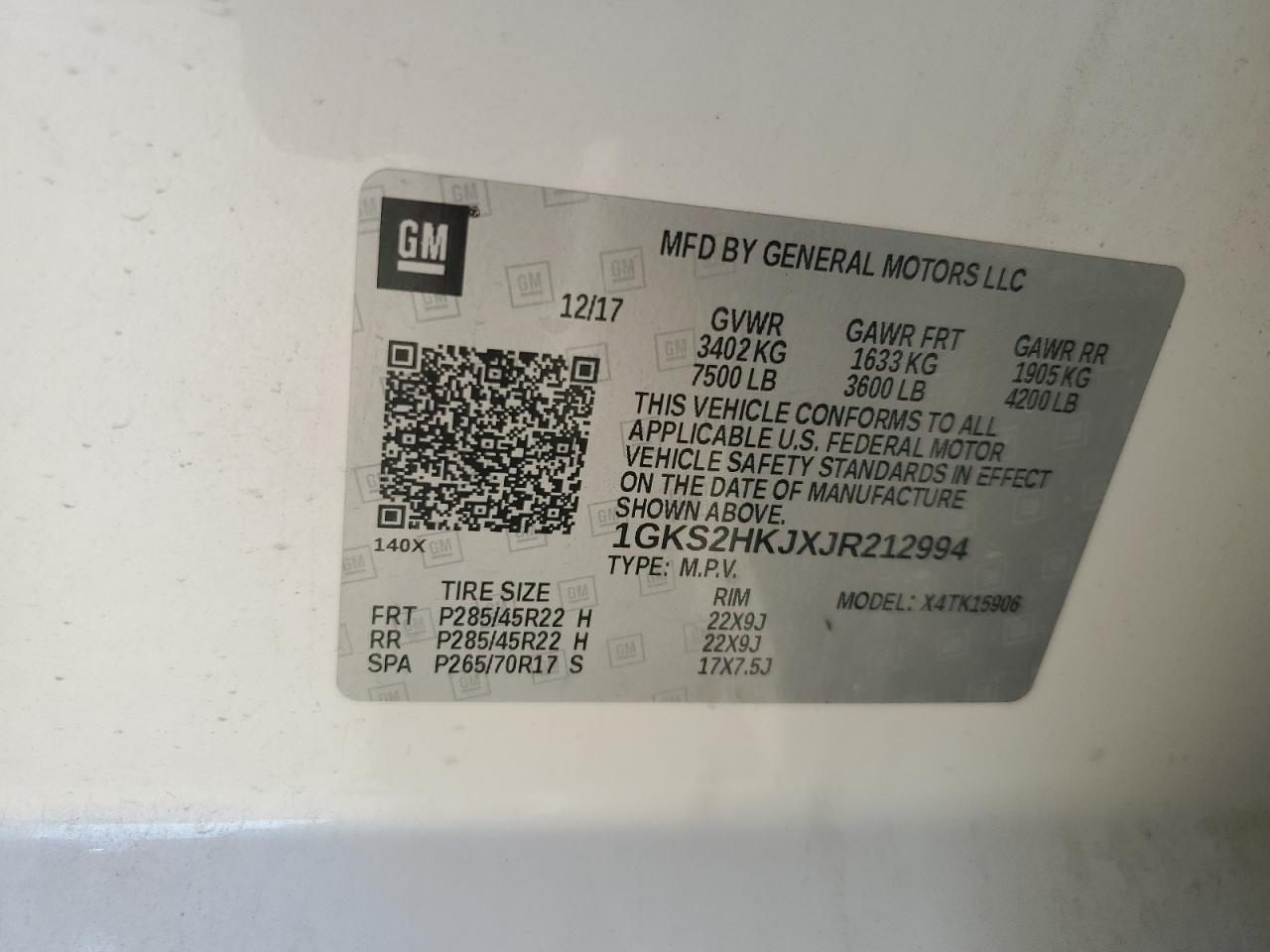 2018 GMC Yukon Xl Denali VIN: 1GKS2HKJXJR212994 Lot: 63262135