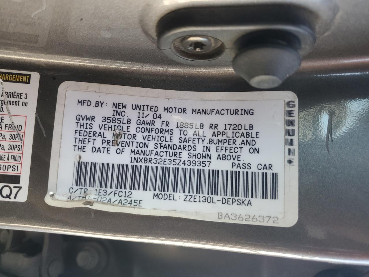 2005 Toyota Corolla Ce VIN: 1NXBR32E35Z439357 Lot: 65580415