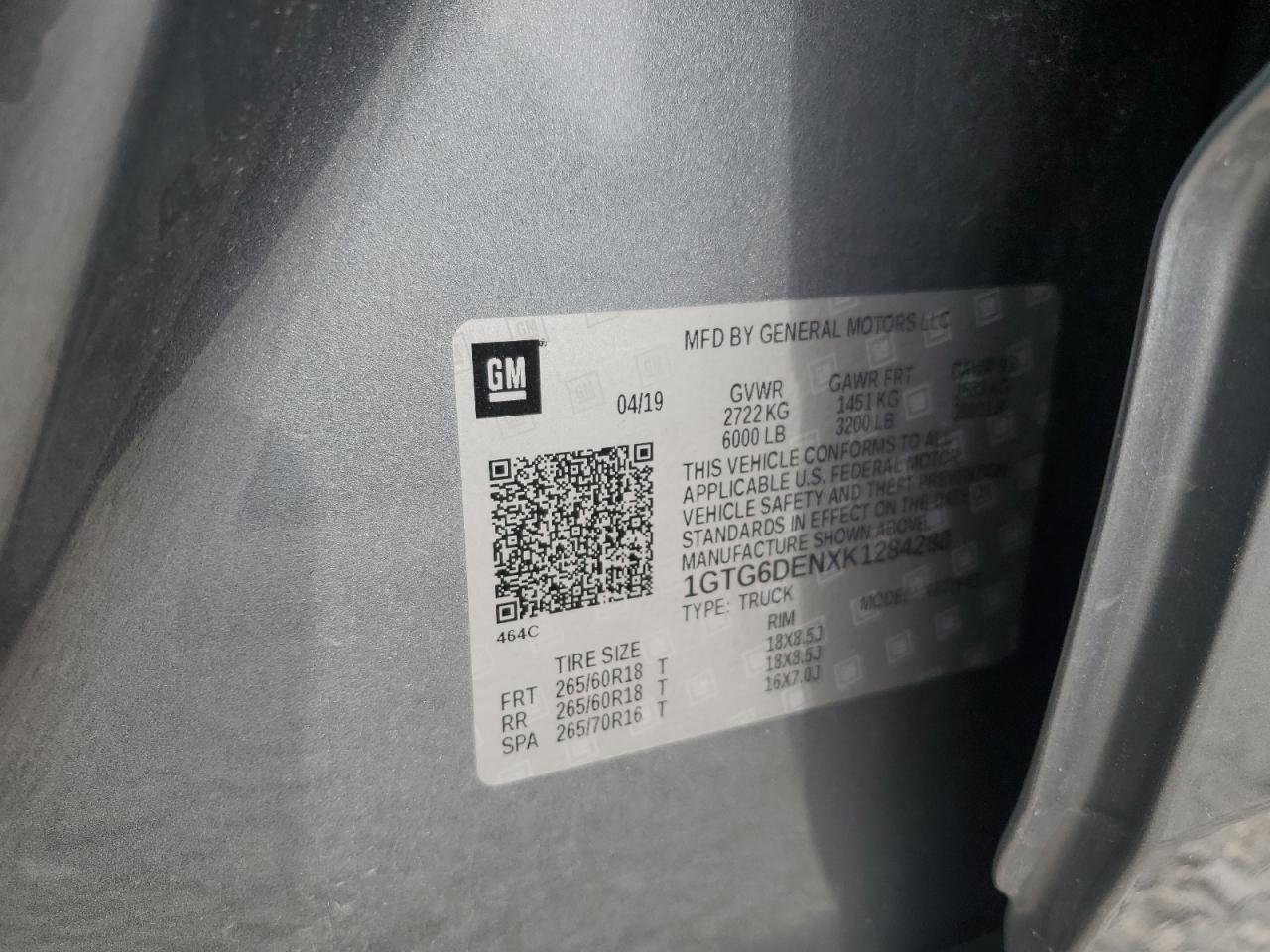 2019 GMC Canyon Slt VIN: 1GTG6DENXK1284288 Lot: 64797685