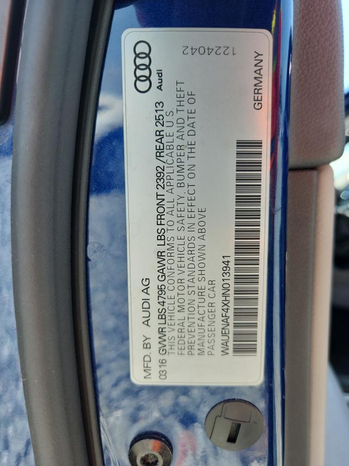 2017 Audi A4 Premium Plus VIN: WAUENAF4XHN013941 Lot: 65618255