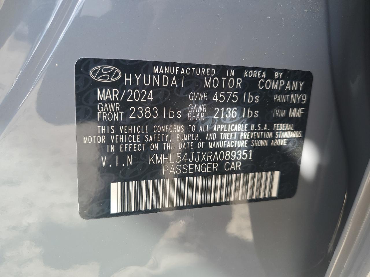 2024 Hyundai Sonata Hybrid VIN: KMHL54JJXRA089351 Lot: 65219785