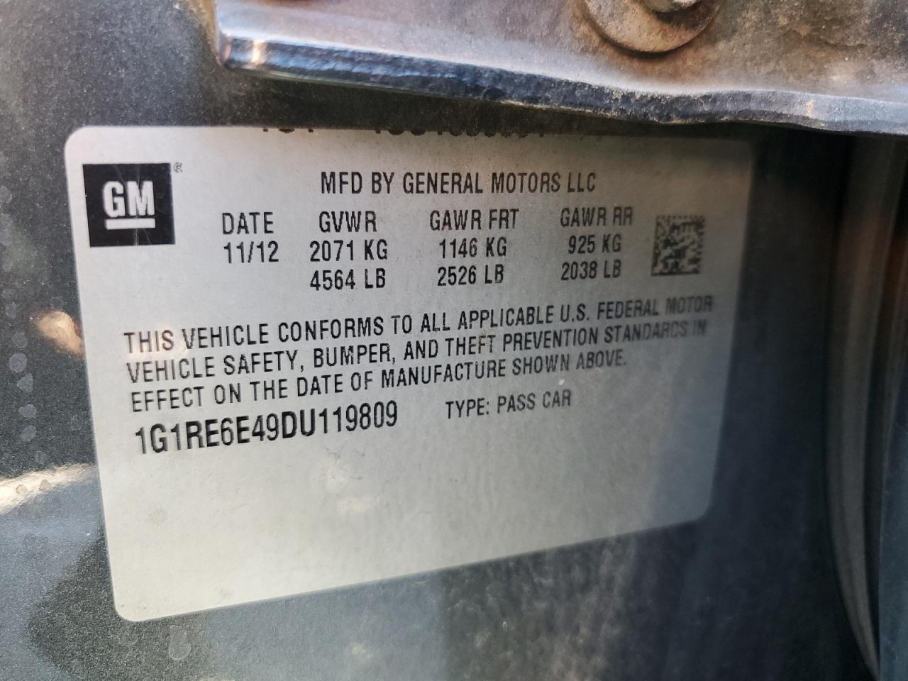 2013 Chevrolet Volt VIN: 1G1RE6E49DU119809 Lot: 64285905