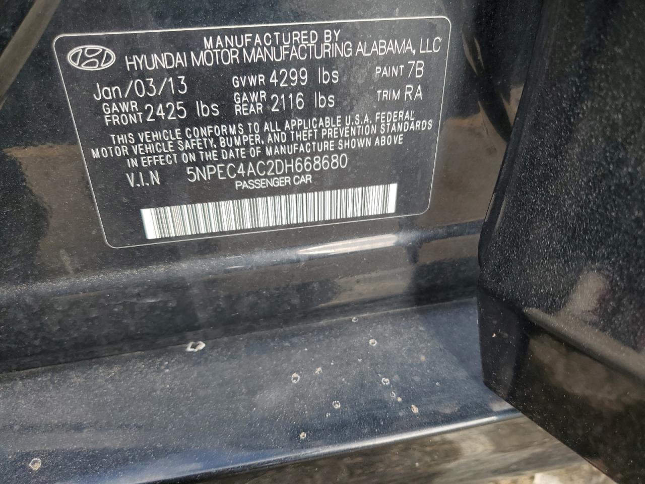 2013 Hyundai Sonata Se VIN: 5NPEC4AC2DH668680 Lot: 64521705