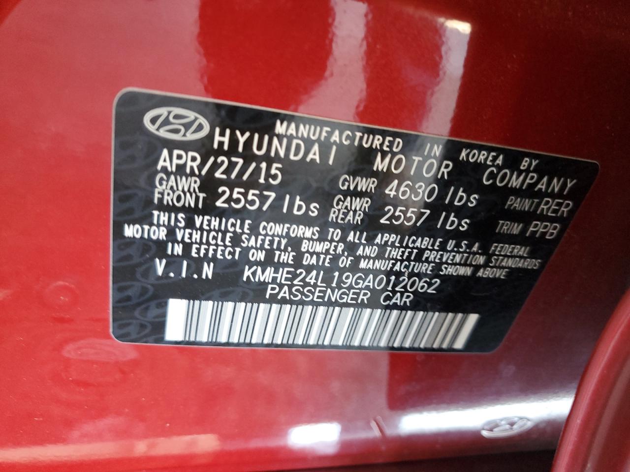 KMHE24L19GA012062 2016 Hyundai Sonata Hybrid