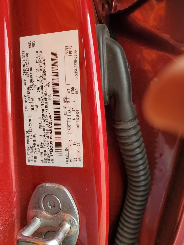 2021 Ford Escape Sel VIN: 1FMCU9H90MUA58967 Lot: 64763695