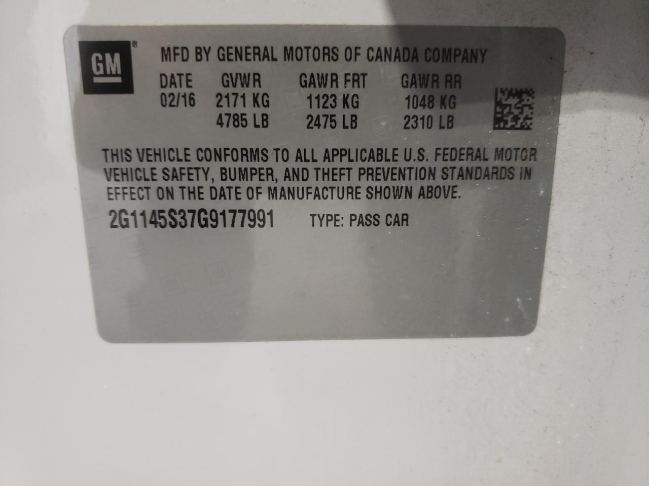 2016 Chevrolet Impala Ltz VIN: 2G1145S37G9177991 Lot: 67406225