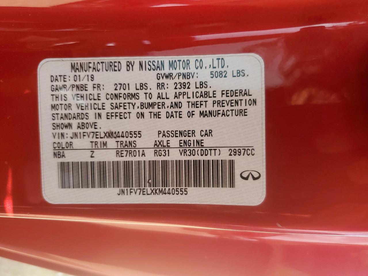 2019 Infiniti Q60 Red Sport 400 VIN: JN1FV7ELXKM440555 Lot: 63371305