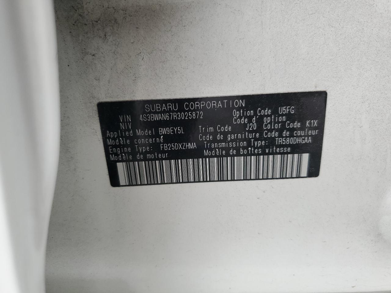 2024 Subaru Legacy Limited VIN: 4S3BWAN67R3025872 Lot: 64767345