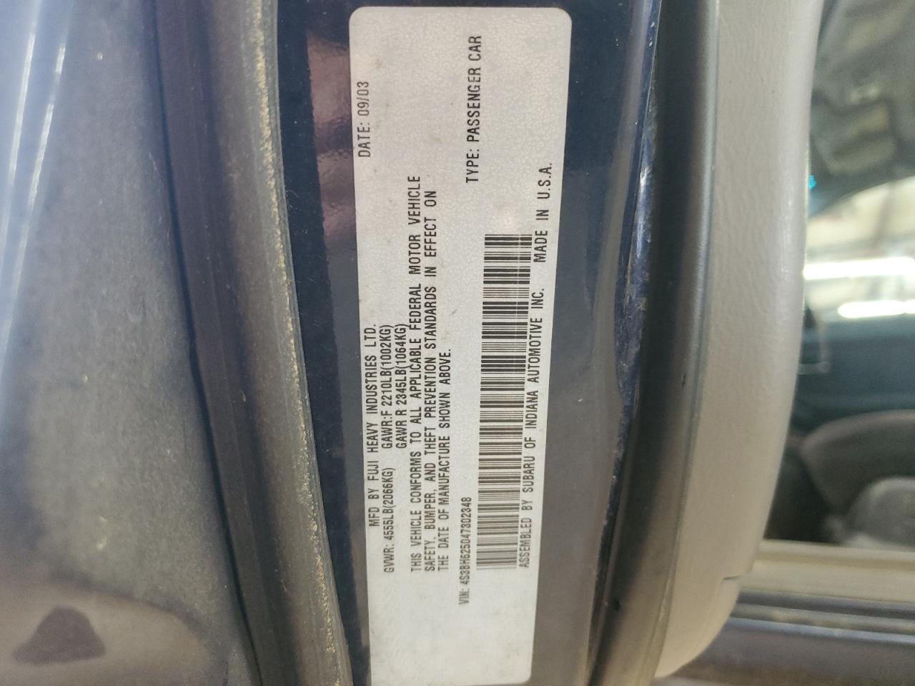 2004 Subaru Legacy L Special VIN: 4S3BH625047302348 Lot: 64551175