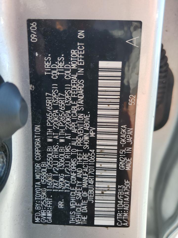 2007 Toyota 4Runner Sr5 VIN: JTEBU14R170110654 Lot: 64338155