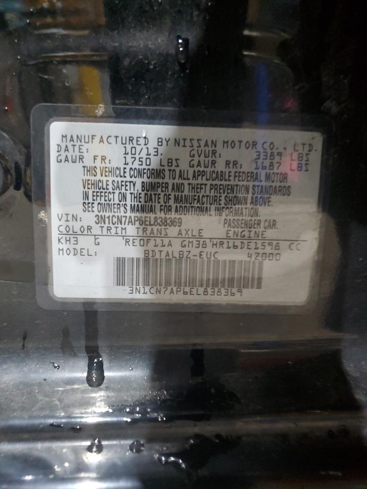 2014 Nissan Versa S VIN: 3N1CN7AP6EL838369 Lot: 64800005