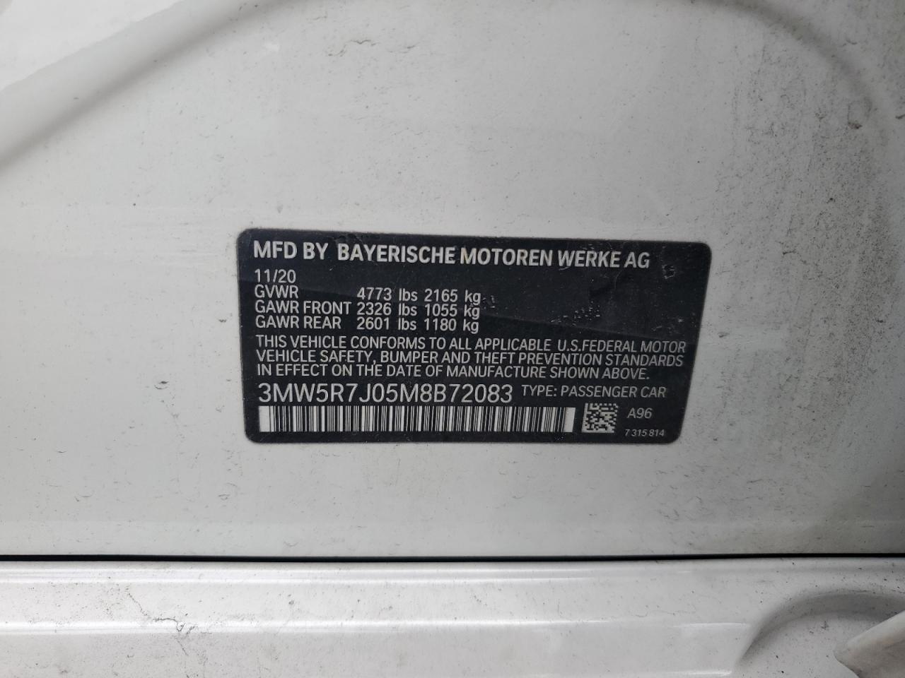 2021 BMW 330Xi VIN: 3MW5R7J05M8B72083 Lot: 64193545