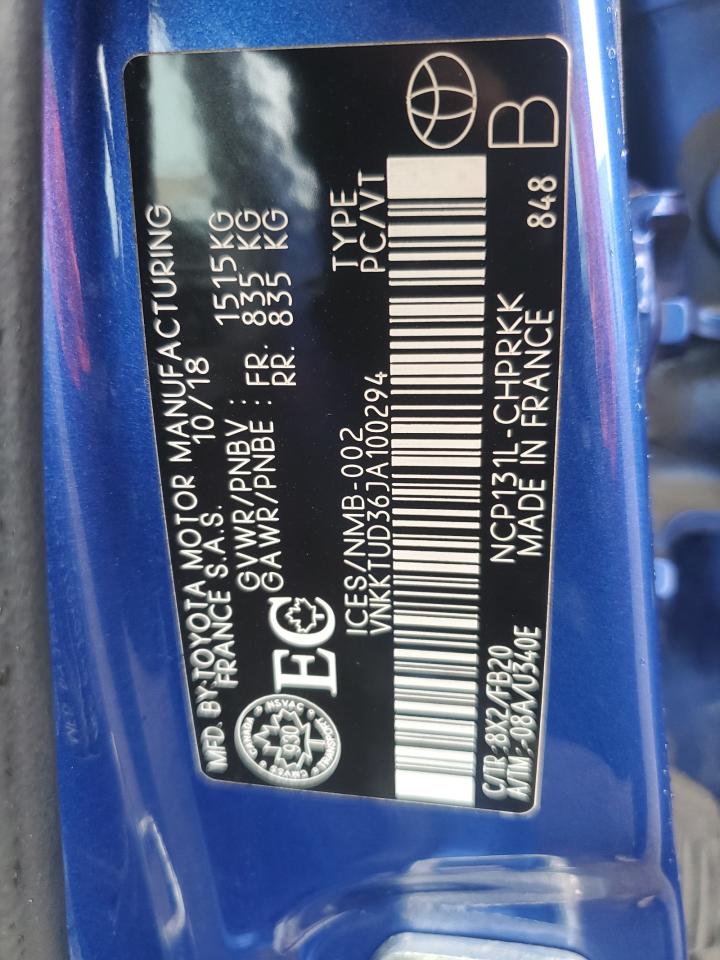 2018 Toyota Yaris L VIN: VNKKTUD36JA100294 Lot: 66131375