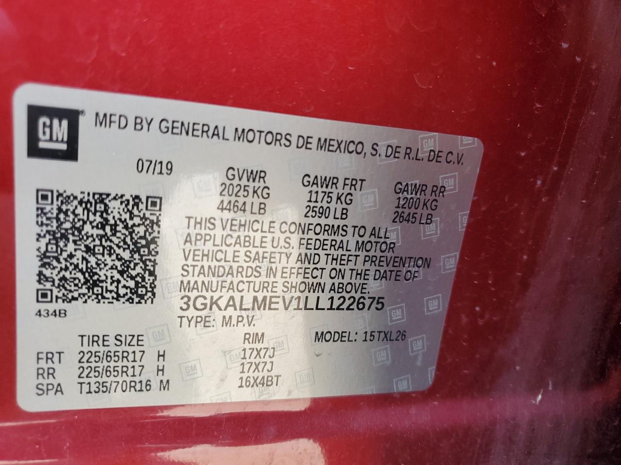 2020 GMC Terrain Sle VIN: 3GKALMEV1LL122675 Lot: 64559115