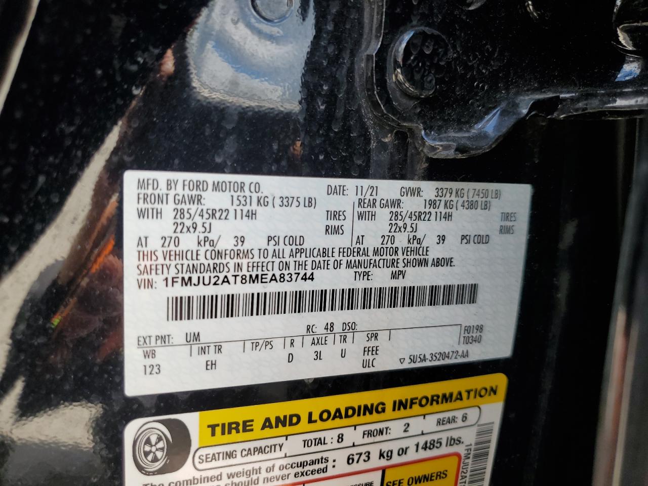 2021 Ford Expedition Limited VIN: 1FMJU2AT8MEA83744 Lot: 65340545