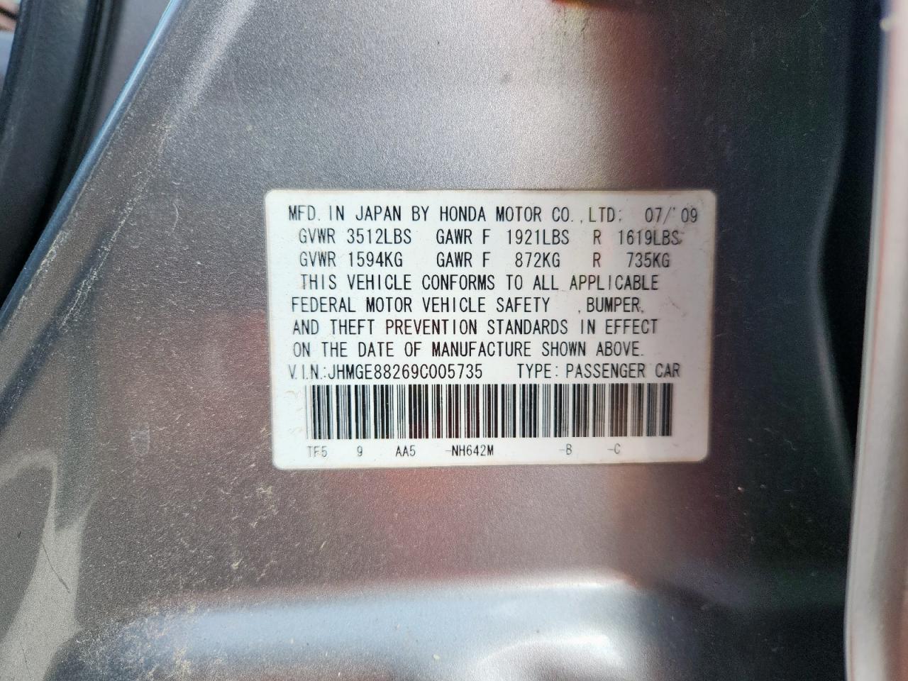 2009 Honda Fit VIN: JHMGE88269C005735 Lot: 64814085