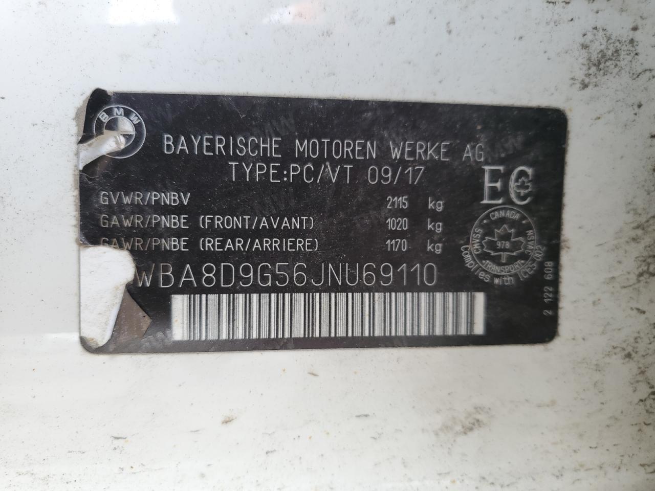 2018 BMW 330 Xi VIN: WBA8D9G56JNU69110 Lot: 66004995