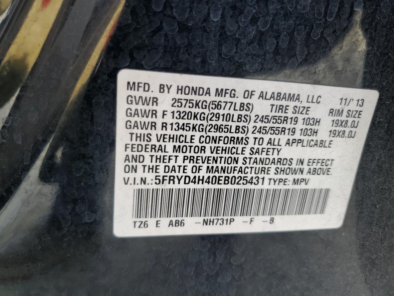 2014 Acura Mdx Technology VIN: 5FRYD4H40EB025431 Lot: 62421465