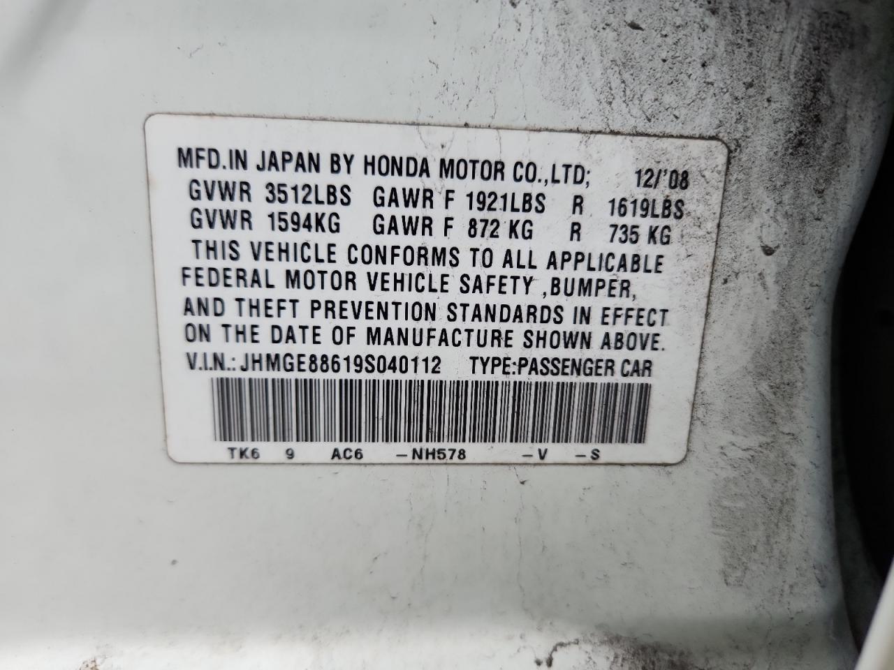 2009 Honda Fit Sport VIN: JHMGE88619S040112 Lot: 65175865