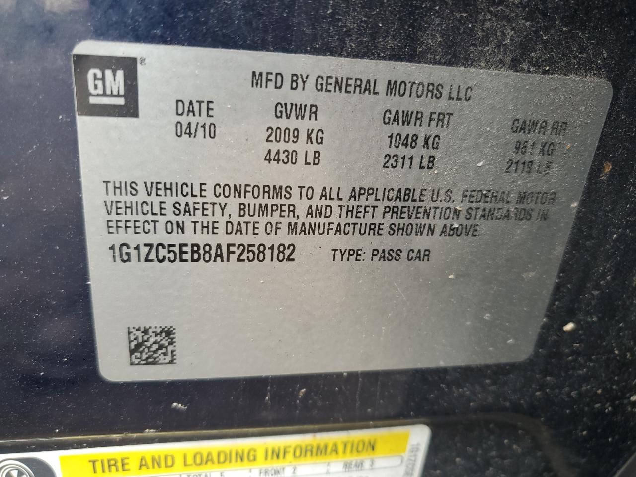 2010 Chevrolet Malibu 1Lt VIN: 1G1ZC5EB8AF258182 Lot: 63813255