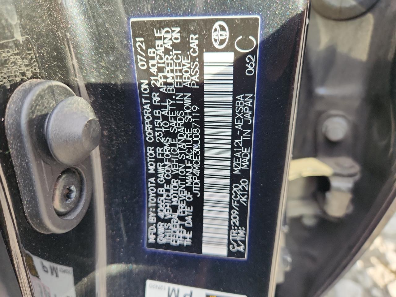 2022 Toyota Corolla Se VIN: JTDP4MCE3NJ087119 Lot: 65193855