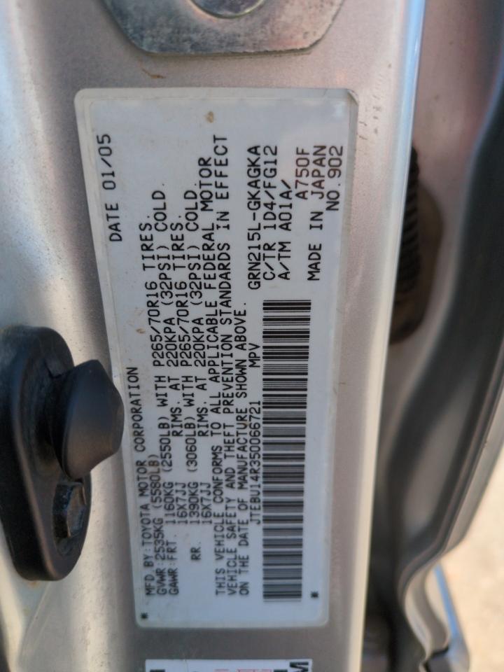 2005 Toyota 4Runner Sr5 VIN: JTEBU14R350066721 Lot: 64136075