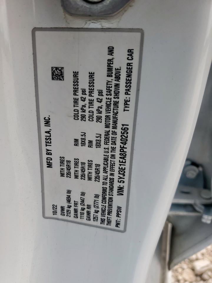 2023 Tesla Model 3 VIN: 5YJ3E1EA8PF402561 Lot: 64815535