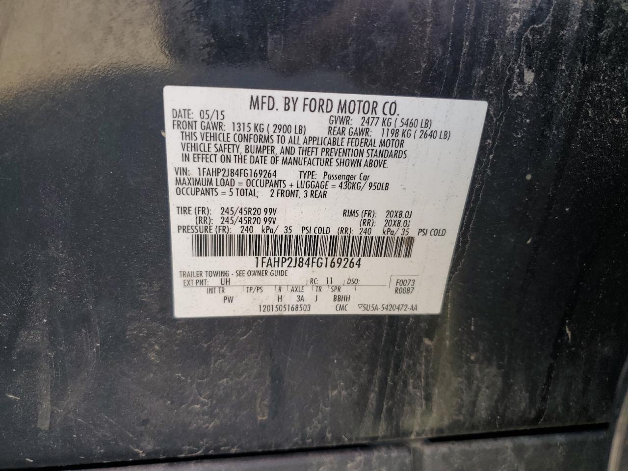 2015 Ford Taurus Limited VIN: 1FAHP2J84FG169264 Lot: 66511945