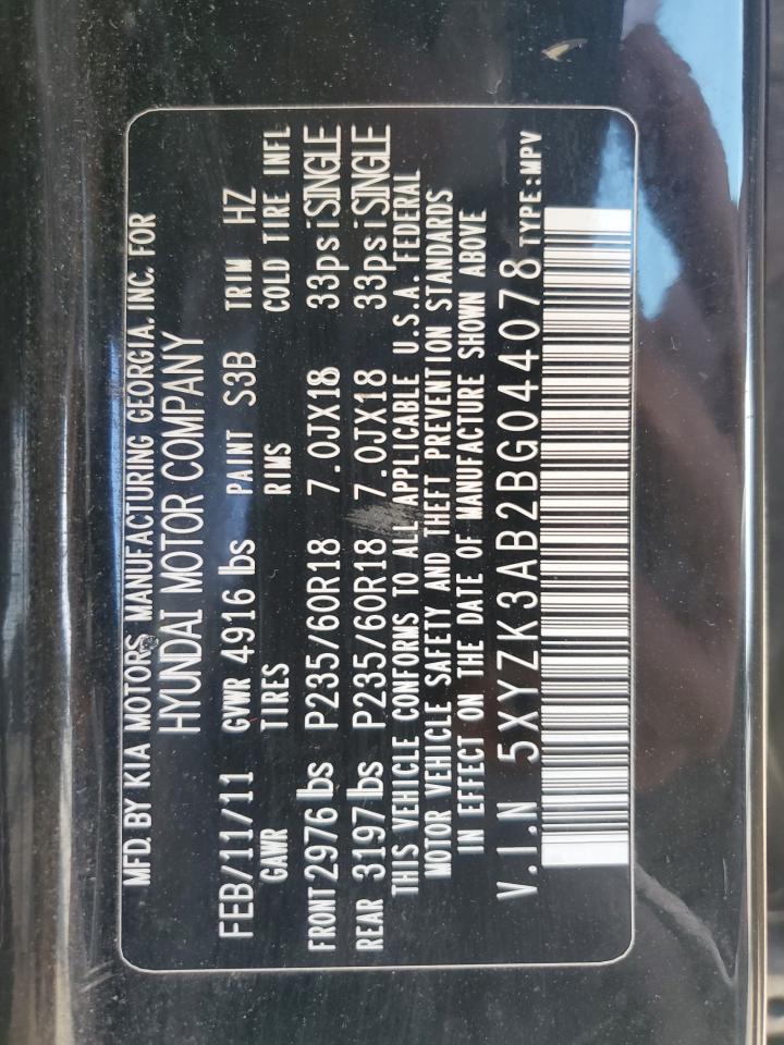 2011 Hyundai Santa Fe Limited VIN: 5XYZK3AB2BG044078 Lot: 65020465