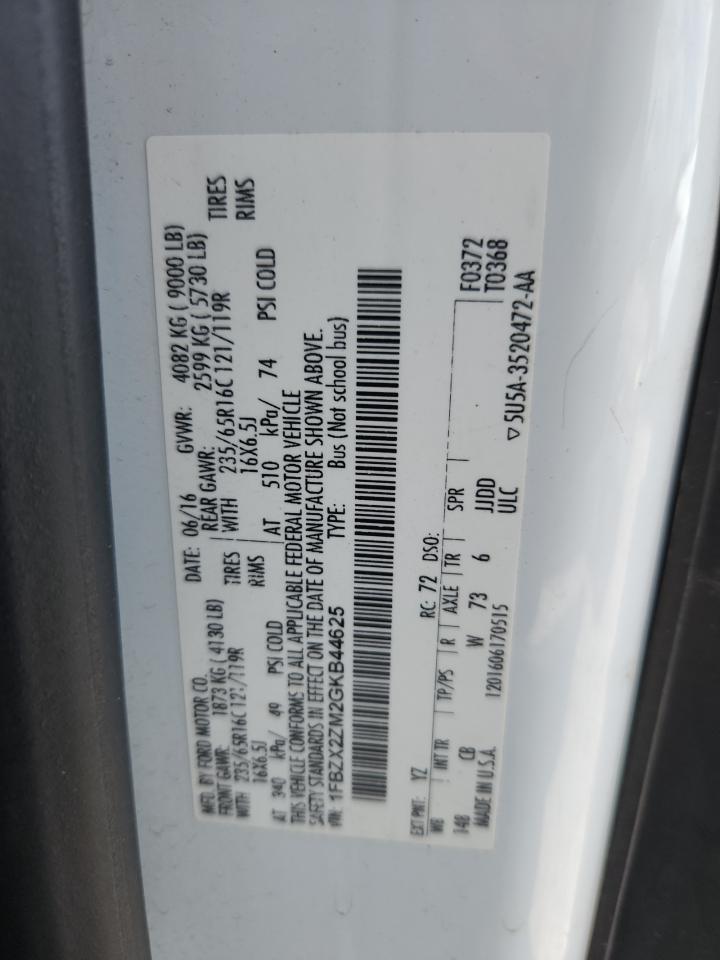 2016 Ford Transit T-350 VIN: 1FBZX2ZM2GKB44625 Lot: 64836825