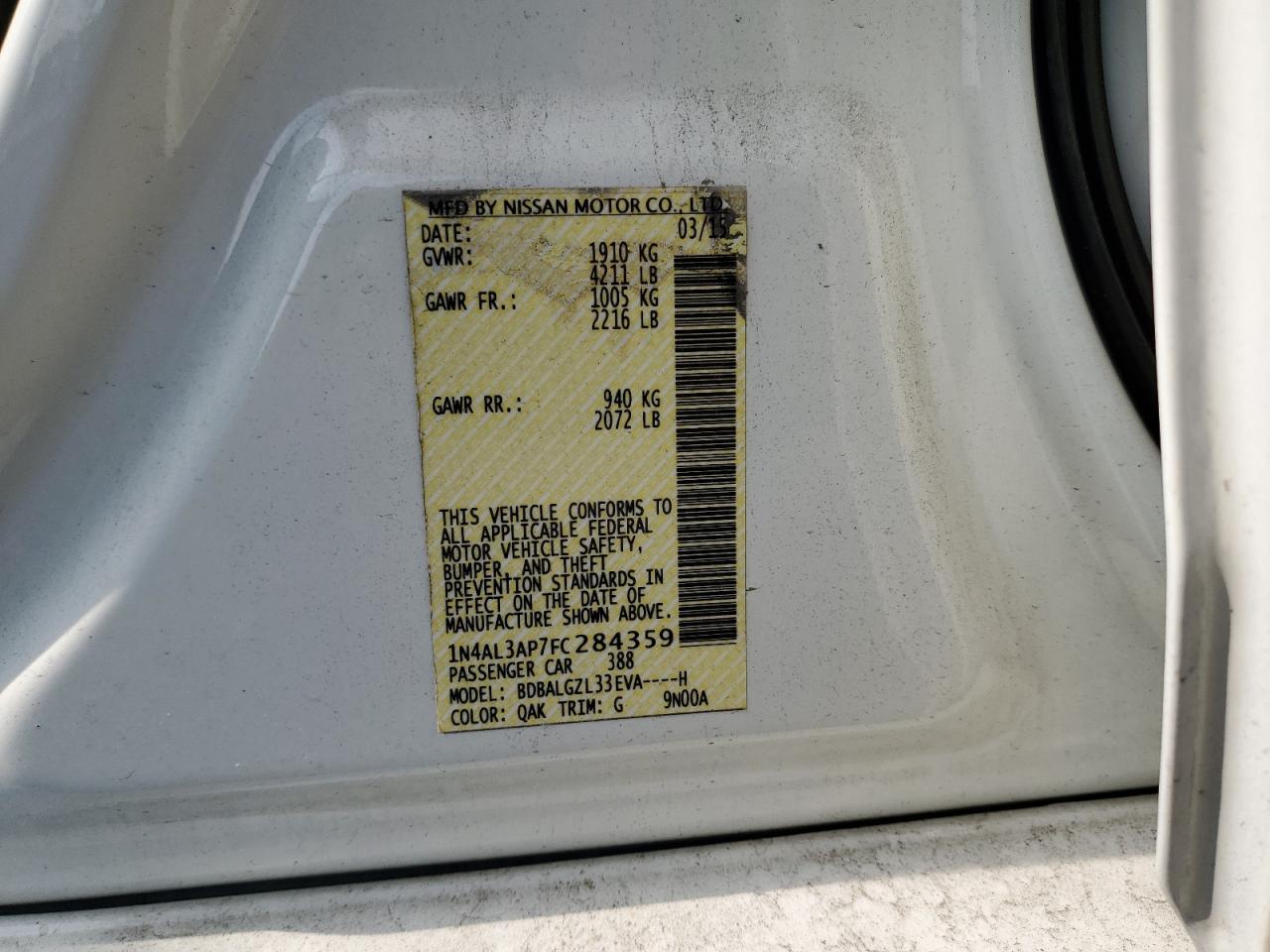 1n4al3ap7fc284359 1N4AL3AP7FC284359 2015 Nissan Altima 2.5