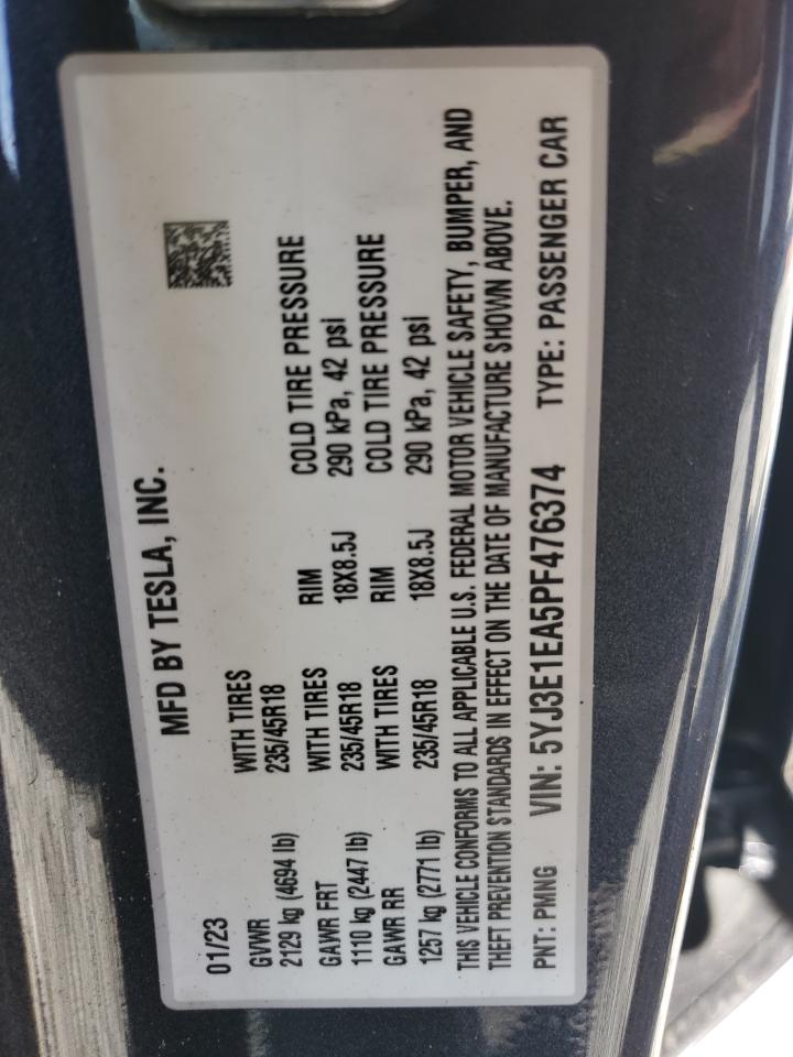 2023 Tesla Model 3 VIN: 5YJ3E1EA5PF476374 Lot: 64816085