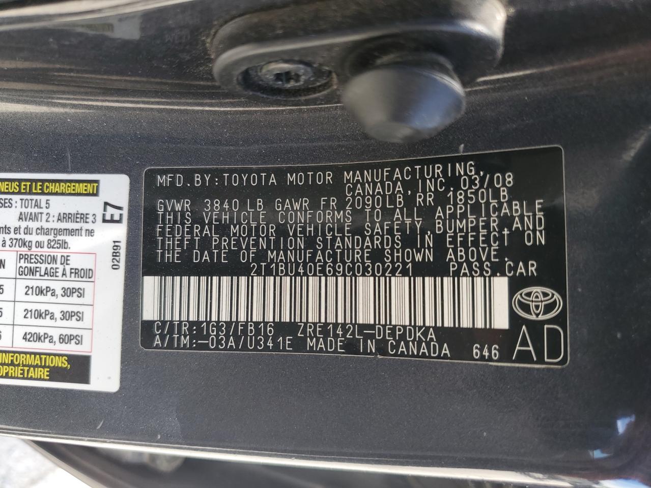 2009 Toyota Corolla Base VIN: 2T1BU40E69C030221 Lot: 65477675