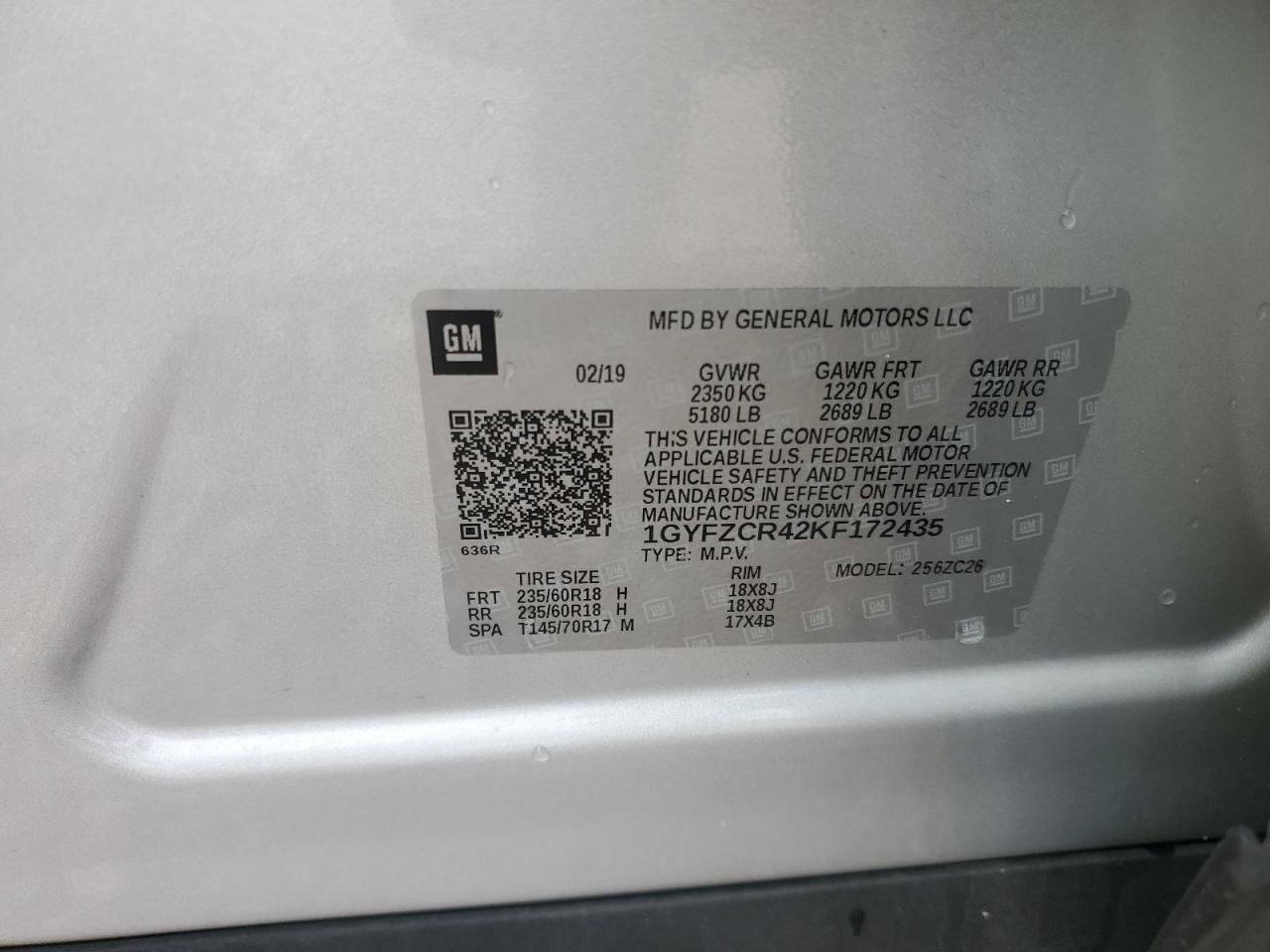 2019 Cadillac Xt4 Premium Luxury VIN: 1GYFZCR42KF172435 Lot: 64936385