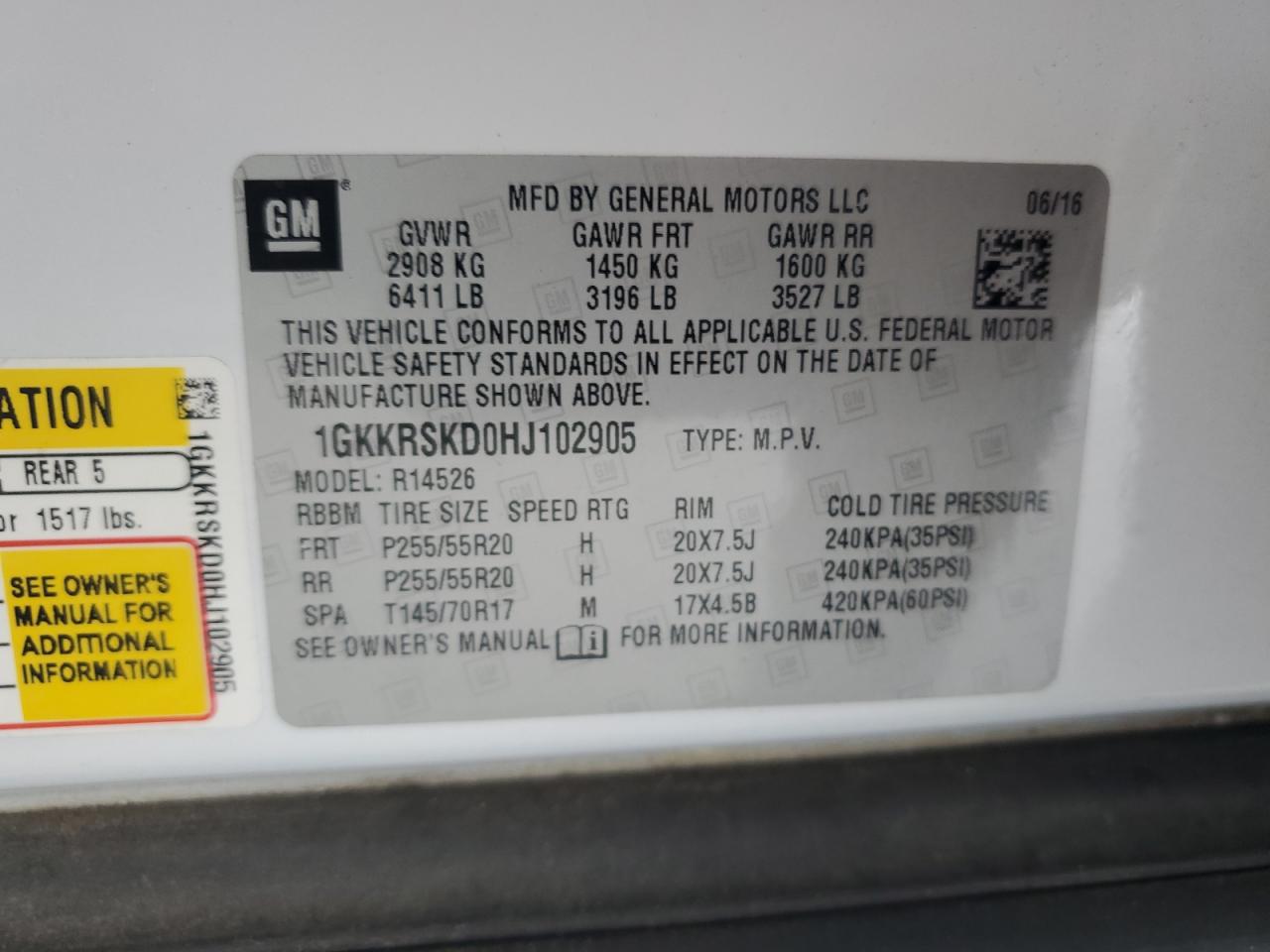 2017 GMC Acadia Limited Slt-2 VIN: 1GKKRSKD0HJ102905 Lot: 61621385