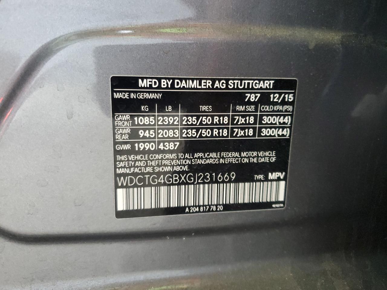 2016 Mercedes-Benz Gla 250 4Matic VIN: WDCTG4GBXGJ231669 Lot: 63303085