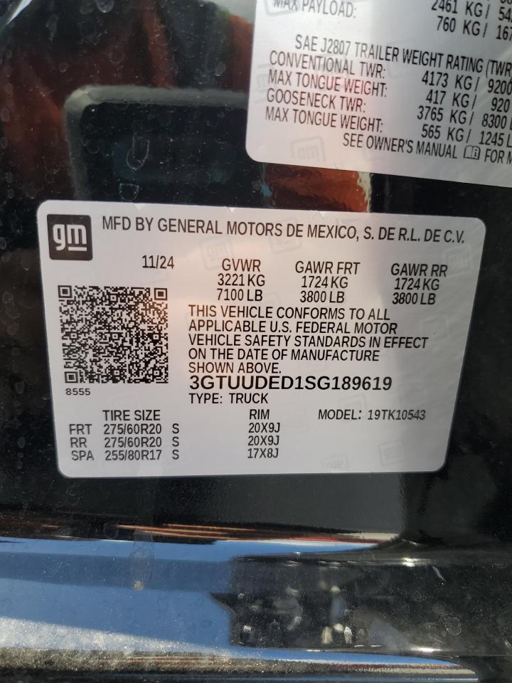 2025 GMC Sierra K1500 Slt VIN: 3GTUUDED1SG189619 Lot: 65252445