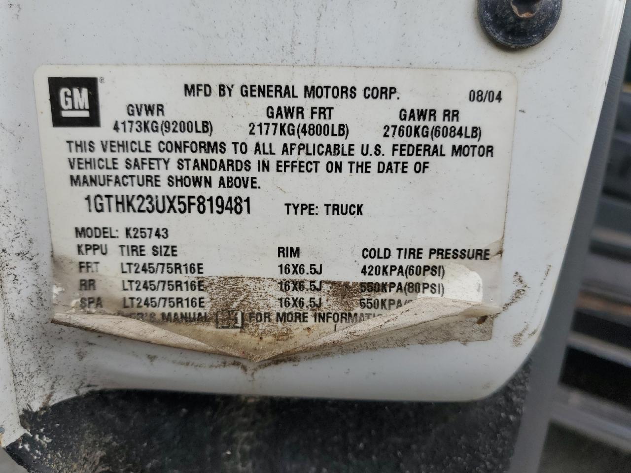 2005 GMC Sierra K2500 Heavy Duty VIN: 1GTHK23UX5F819481 Lot: 64437475