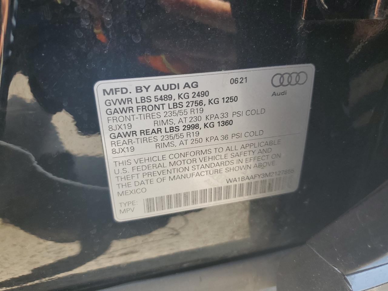 wa1baafy3m2127855 WA1BAAFY3M2127855 2021 Audi Q5 Premium Plus