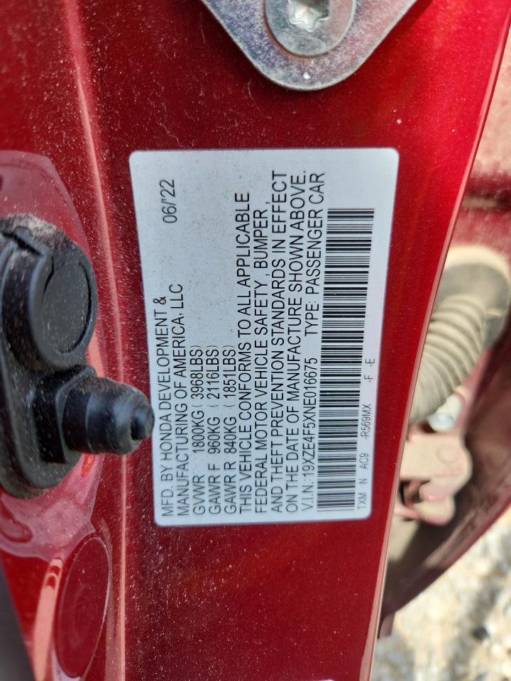 2022 Honda Insight Ex VIN: 19XZE4F5XNE016675 Lot: 64121025
