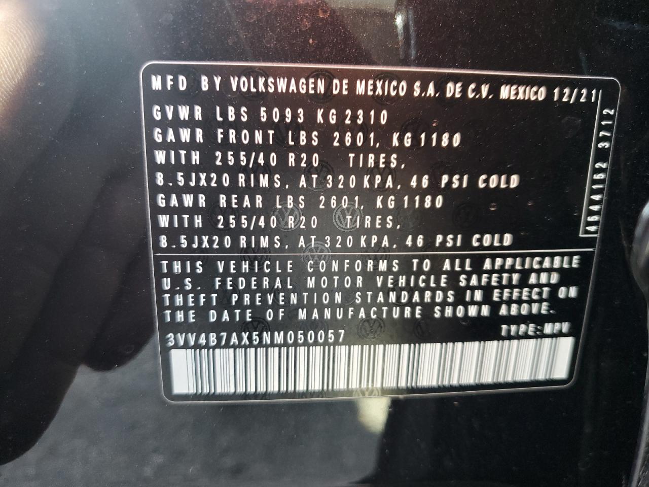 2022 Volkswagen Tiguan Sel R-Line VIN: 3VV4B7AX5NM050057 Lot: 63468895