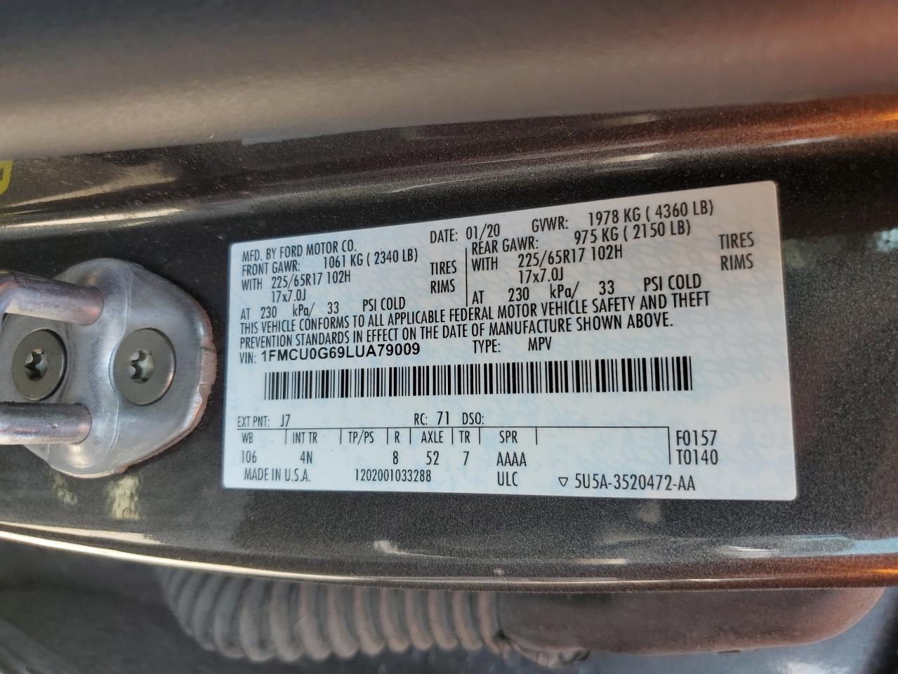 2020 Ford Escape Se VIN: 1FMCU0G69LUA79009 Lot: 65284875