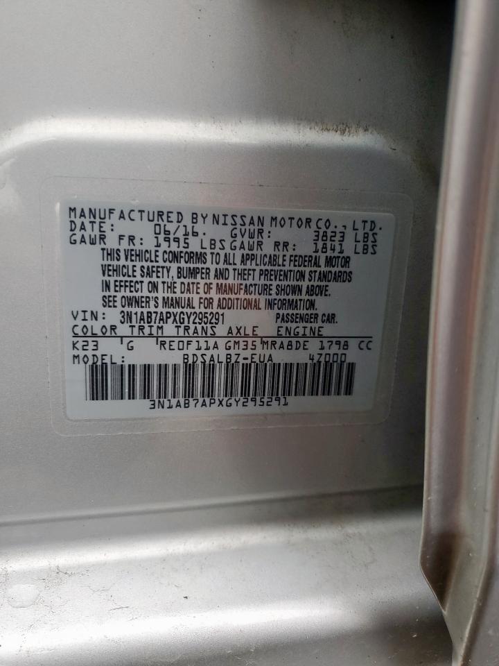 2016 Nissan Sentra S VIN: 3N1AB7APXGY295291 Lot: 62766505
