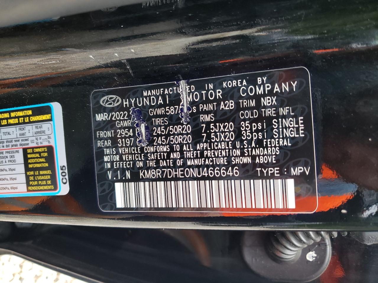 2022 Hyundai Palisade Calligraphy VIN: KM8R7DHE0NU466646 Lot: 64733815