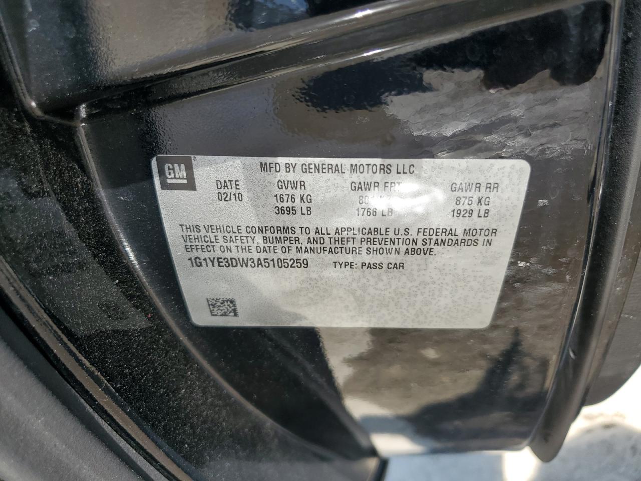 2010 Chevrolet Corvette VIN: 1G1YE3DW3A5105259 Lot: 62387085