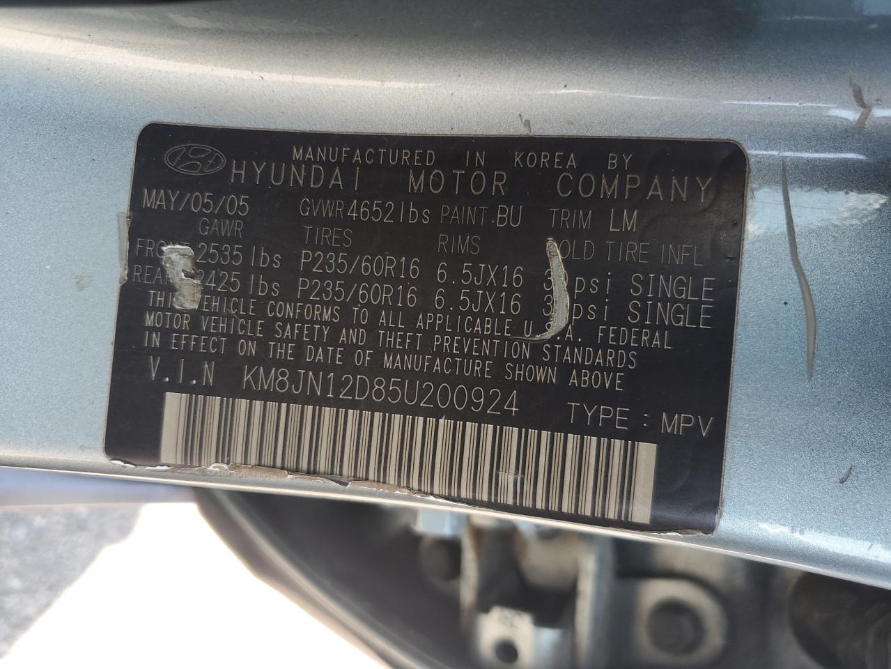 2005 Hyundai Tucson Gls VIN: KM8JN12D85U200924 Lot: 65126075