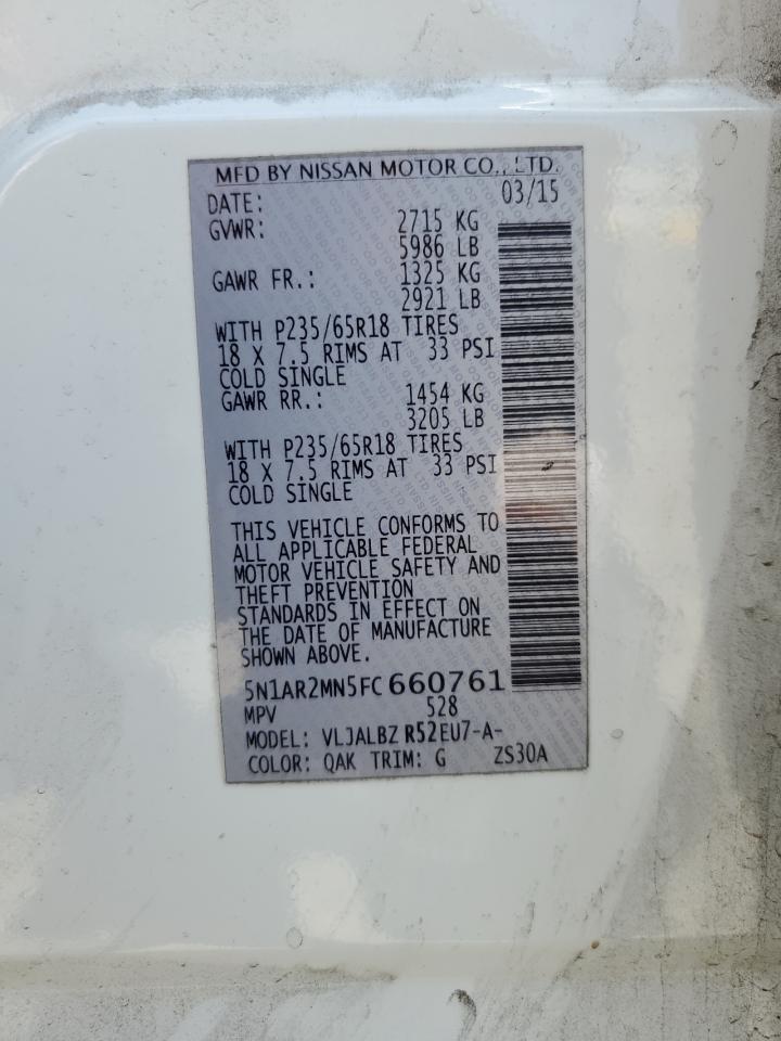 2015 Nissan Pathfinder S VIN: 5N1AR2MN5FC660761 Lot: 63827955