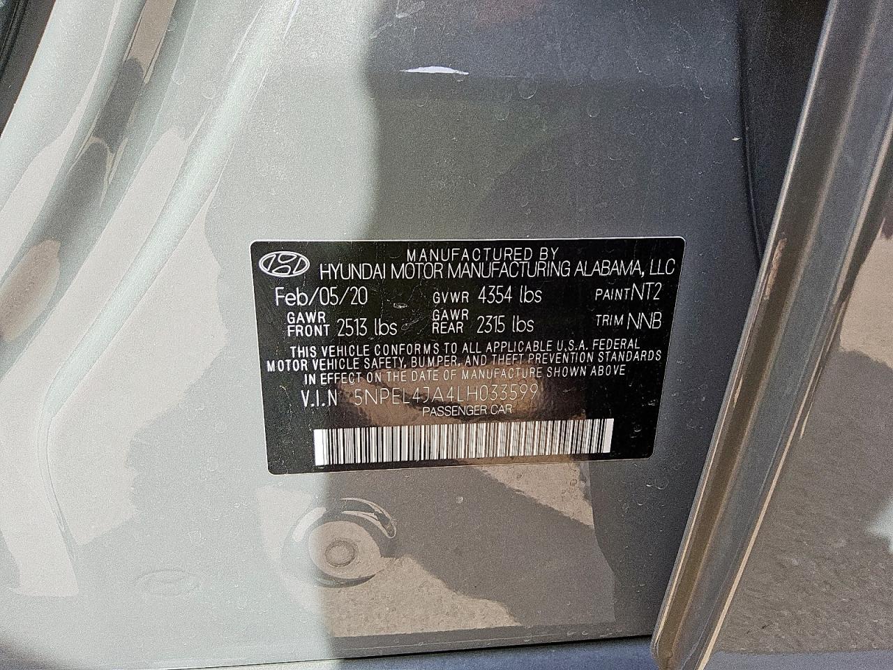 2020 Hyundai Sonata Sel VIN: 5NPEL4JA4LH033599 Lot: 64521925